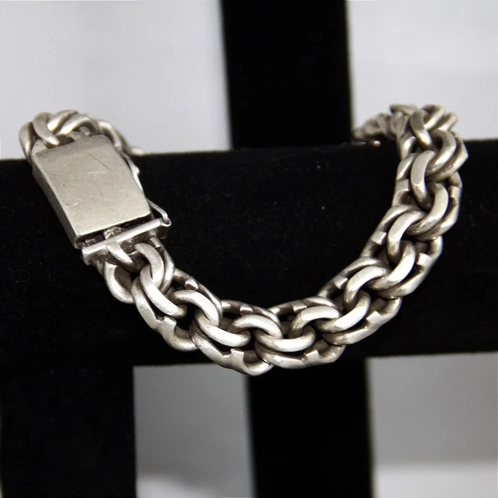 VTG HEAVY Taxco 925 Sterling Silver Link Bracelet 99g Mexico TC-113 10 Inch
